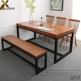 秦风复古铁艺桌子实木办公桌椅餐桌长方形桌凳大型会议桌台电脑桌
