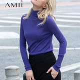 Amii极简女装2016秋装新款修身显瘦长袖高领毛衣女套头薄款打底衫