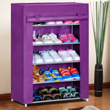 单排简易布鞋柜 宜家防尘鞋架紫色 钢架组装布艺鞋橱5层简约现代