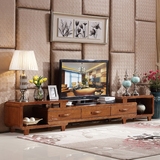 中式纯橡胶木可伸缩电视柜小户型简约现代客厅全实木地柜电视机柜