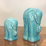 中式复古招财摆件蓝色陶瓷大象工艺品客厅电视柜泰国东南亚装饰品
