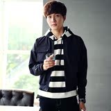 韩版男士夹克时尚青少年休闲飞行jacket外套修身纯色多口袋短上衣