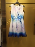 百丝BAISI专柜正品2016年夏 个性蓝紫印花无袖女连衣裙ATA605604