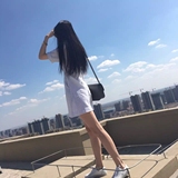 2016年夏连衣裙太阳的后裔宋慧乔同款清纯条纹白色纯棉显瘦