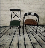 美式乡村家具铁艺做旧复古酒吧餐桌椅仿古实木餐椅子私人定制椅子