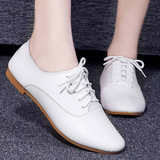 个性时尚透气小白鞋女士平底鞋休闲女鞋韩式英伦风白色系带皮鞋nv