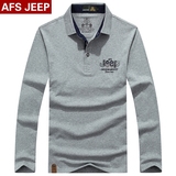 Afs Jeep/战地吉普长袖t恤薄款纯棉 中年男士翻领纯色Polo衫宽松