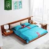 一舍日式新中式东南亚风格槟榔色胡桃实木家具 1.8米双人榻榻米床