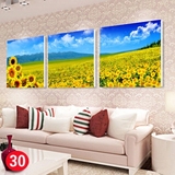 现代客厅装饰画花卉向日葵挂画无框画三联画沙发墙画卧室壁画水晶