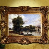 欧式古典风景油画有框画手绘客厅装饰画壁炉别墅挂画壁炉横/83482