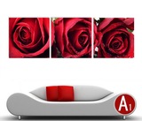 红玫瑰花 暖色经典 装饰画 墙壁画 挂画 无框画 客厅/卧室三联画