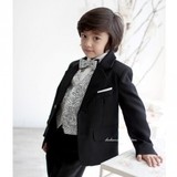韩国进口儿童礼服西服代购男孩宝宝生日演出花童黑色西装马甲套装