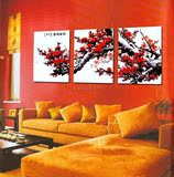 中式纯手工油画现代客厅装饰画无框画壁画三联画梅花风景画M1348