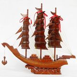 红木船工艺品 花梨木雕刻帆船模型 实木质一帆风顺摆件大号65cm