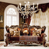 欧式实木沙发仿古手工雕刻美式客厅家具皮艺沙发手工雕花真皮沙发