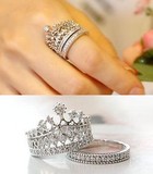 韩国进口正品代购 奢华公主女王范水钻皇冠套装组合女款食指戒指