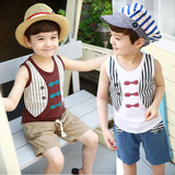 男童儿童2016夏新款韩版短袖T恤背心假两件中裤套装2 3 4 5 6 7岁