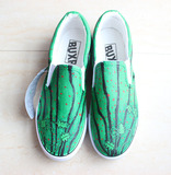 深绿色西瓜男女款非主流手绘鞋子帆布鞋一脚蹬彩绘板鞋搞怪夏天
