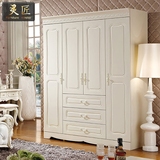欧式衣柜四门 白色实木雕花简约现代韩式田园2门衣柜组装卧室家具