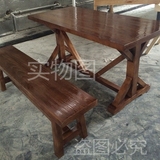 美式铁艺实木复古餐桌时尚家具酒店餐厅长方形饭桌板凳办公桌大班