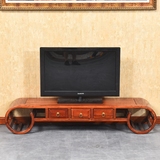 实木南榆木卷头电视柜明清仿古实木家具中式简约三斗电视柜视听柜