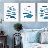 北欧简约海洋蓝色鱼儿地中海现代客厅装饰画 卧室餐厅无框画挂画