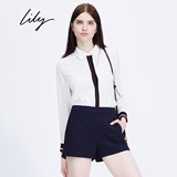 Lily2016秋新款女装舒适修身纯色长袖衬衫115330H4722