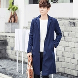 2016薄款风衣男长款学生秋冬季韩版修身外穿青少年纯色外套潮英伦