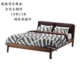 宜家斯德哥尔摩床架 现代简约布艺真皮软靠枕实木床1.8米定制现货