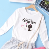 韩国小猫字母卡通图案的印花t恤女式圆领长袖性感修身纯棉打底衫