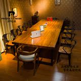 美式实木餐桌椅组合饭桌复古铁艺办公桌会议桌洽谈桌子工作台书桌