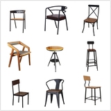 特价美式家用现代简约实木餐椅 铁艺复古个性单人靠背办公椅椅子