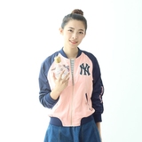 棒球服女春秋韩版学生宽松刺绣棒球夹克休闲运动短款薄款粉色外套