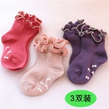 新款出口日本千趣会宝宝松口袜子 儿童短袜外贸原单花边袜3双装