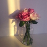 玻璃透明蓝色黄色花瓶花器装饰客厅餐厅餐桌百搭玫瑰花文艺有个性