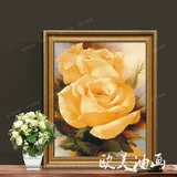纯手绘花卉油画欧美式客厅玄关卧室有框装饰品炉壁竖挂画玫瑰花S3