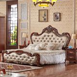 欧式双人床1.8米新古典实木雕花卧室婚床美式深色公主高箱储物床