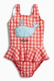 【现货】英国next代购 16夏新款女宝宝女童粉红格子鲸鱼连身泳衣