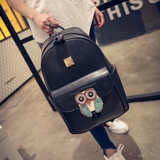 新款日韩版大容量背包卡通可爱猫头鹰双肩包女pu纯色简约学生书包