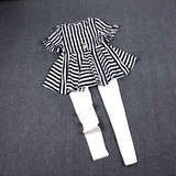 夏装新品欧洲站美韩版黑白条纹时尚女学生高腰圆领衬衣娃娃衫包邮