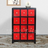 新古典复古做旧12斗柜特价 黑红抽屉首饰收纳储物柜子 定制木家具