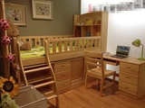 儿童床 纯实木 1.2米实木床 小孩床 半高床 带书架柜多功能组合床