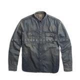 代购 RRL 1930年代风格日本indigo染蓝牛仔布 重水洗做旧工装衬衫