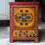 新中式彩绘床头柜复古做旧手绘鞋柜仿古收纳柜藏式坐凳坐墩