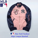 2016秋季mlb刺绣棒球服NY女飞行员粉色夹克休闲运动短款薄款外套