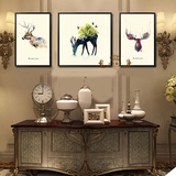 新品北欧麋鹿装饰画现代客厅三联挂画简约卧室沙发墙画壁画发财鹿