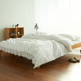 欧式公主蕾丝边纯棉白色酒店床单四件套1.8m全棉被套高端床上用品