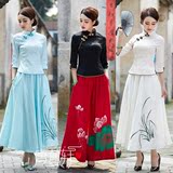 唐装2016女夏中式改良修身复古中国民族风上衣裙子两件套装旗袍裙