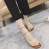 古典风度2016夏季新款时尚韩版绑腿凉鞋女简约个性平底鞋舒适女鞋