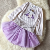 16年gym 女童猫头鹰长袖T恤+百搭淡紫色纱纱半裙 儿童节新款套装